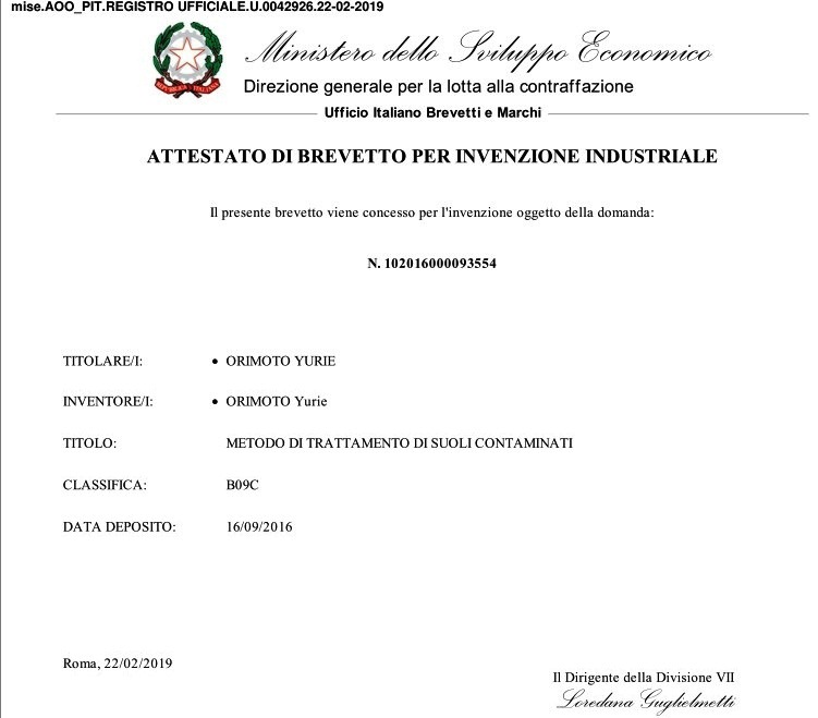 GRANDE NOTIZIA! OTTENUTO BREVETTO BONIFICA TERRENI