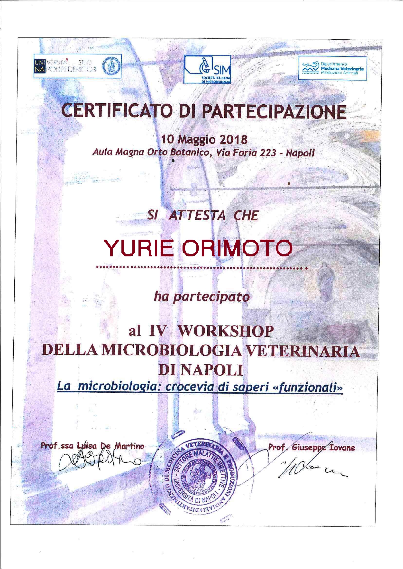 Partecipazione al IV Workshop Microbiologia Veterinaria Napoli